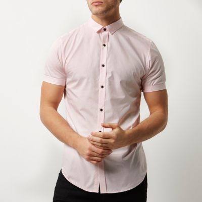 Pink short sleeve smart slim fit shirt